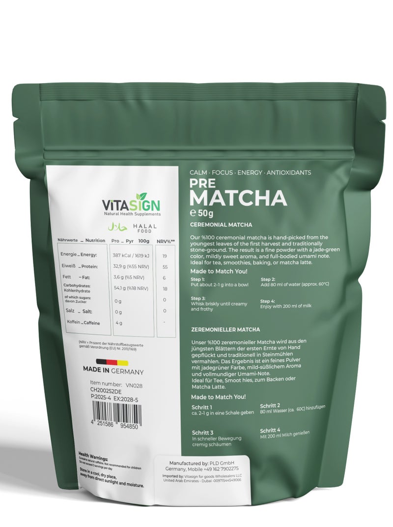 VITASIGN PRE Matcha – 100% Ceremonial Grade Green Tea Powder (50g) - Image 2